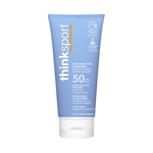 Thinksport Mineral Based Safe Sunscreen Lotion for Sports & Active Use – Water Resistant Sun Cream – Vegan, Reef Friendly Sun Lotion, SPF 50 plus 6oz