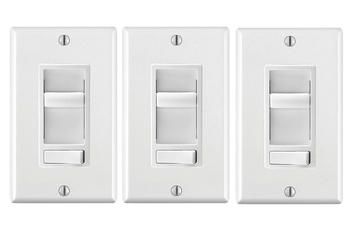 Leviton 3-Pack SureSlide Dimmer Switch for Dimmable LED, Halogen and Incandescent Bulbs, 6674-3PK, White