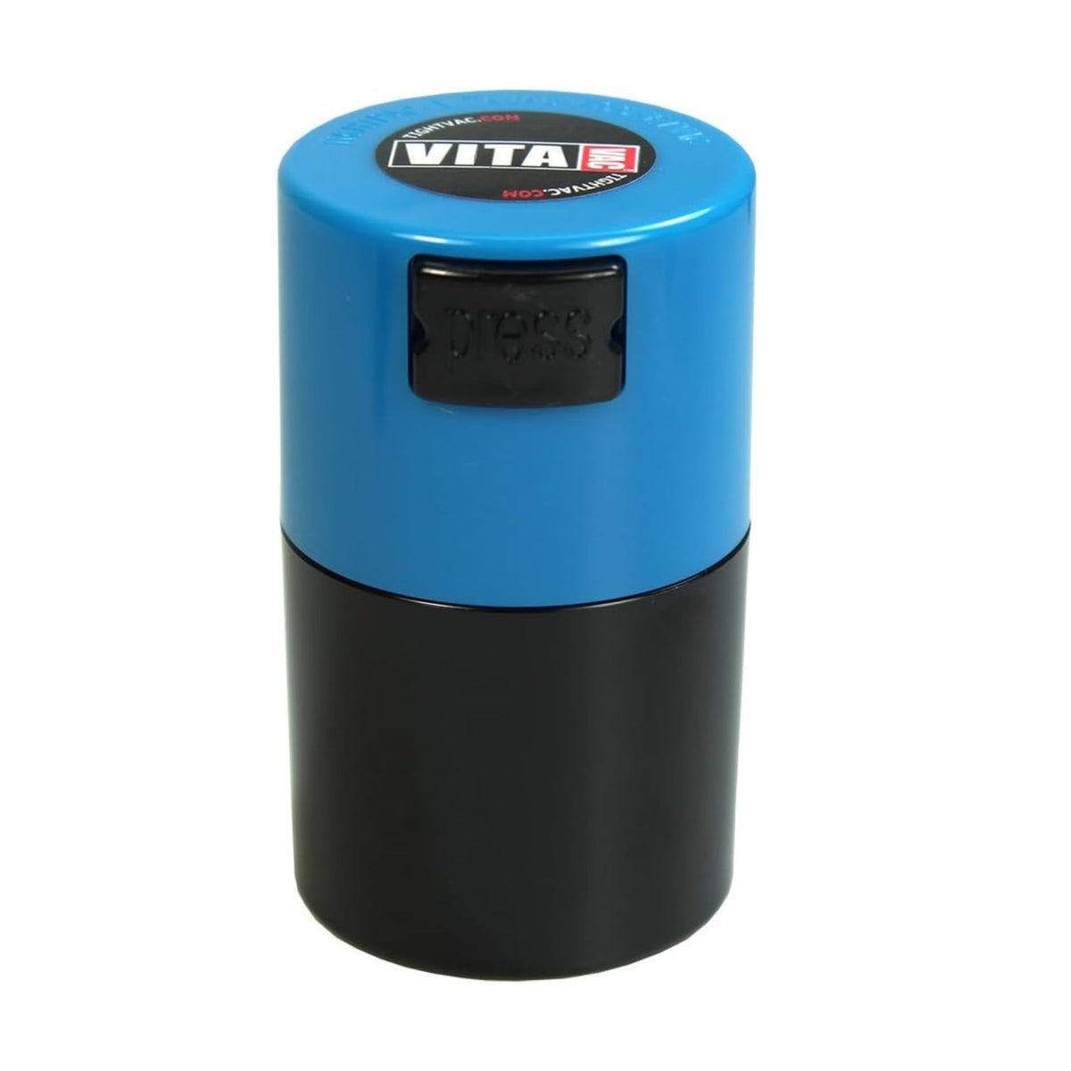 Tightpac America Vitavac-Pocketvac Vacuum Sealed Pill Box and Vitamin Container, 1/2-Ounce, Black Body/Light Blue Cap