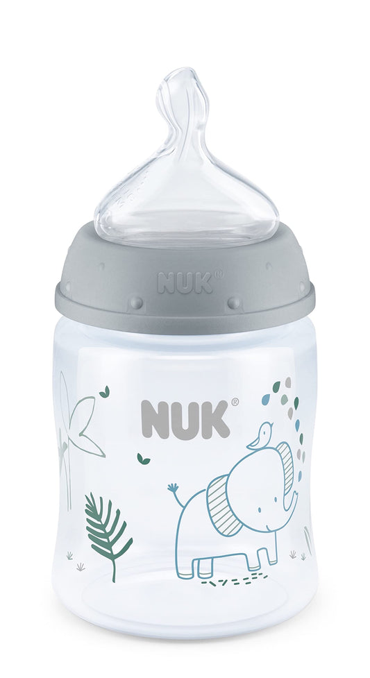 NUK Smooth Flow Anti-Colic Baby Bottle, 5 oz (150 mL), Grey Elephant, 1 Pack