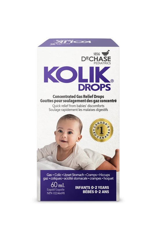 Dr. Chase Pediatrics Kolik Concentrated Gas Relief Drops for Baby Colic, Relief for Infants - All Natural Drops for Babies - Herbal Formula to Ease Digestive Discomfort & Fussiness, Made in Canada, 60ml
