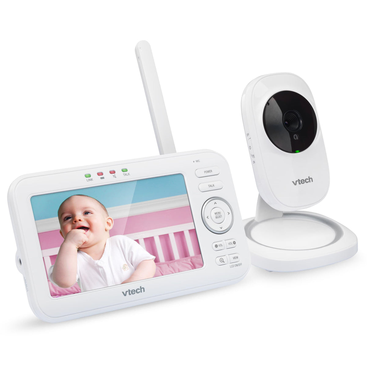 VTech Vm5251 5" LCD Video Baby Monitor with Camera and Audio, Night Vision, Two-Way Communication, 1000 Ft Range, 9 Sound Indicator, Soothing Sounds and Lullabies, No WiFi
