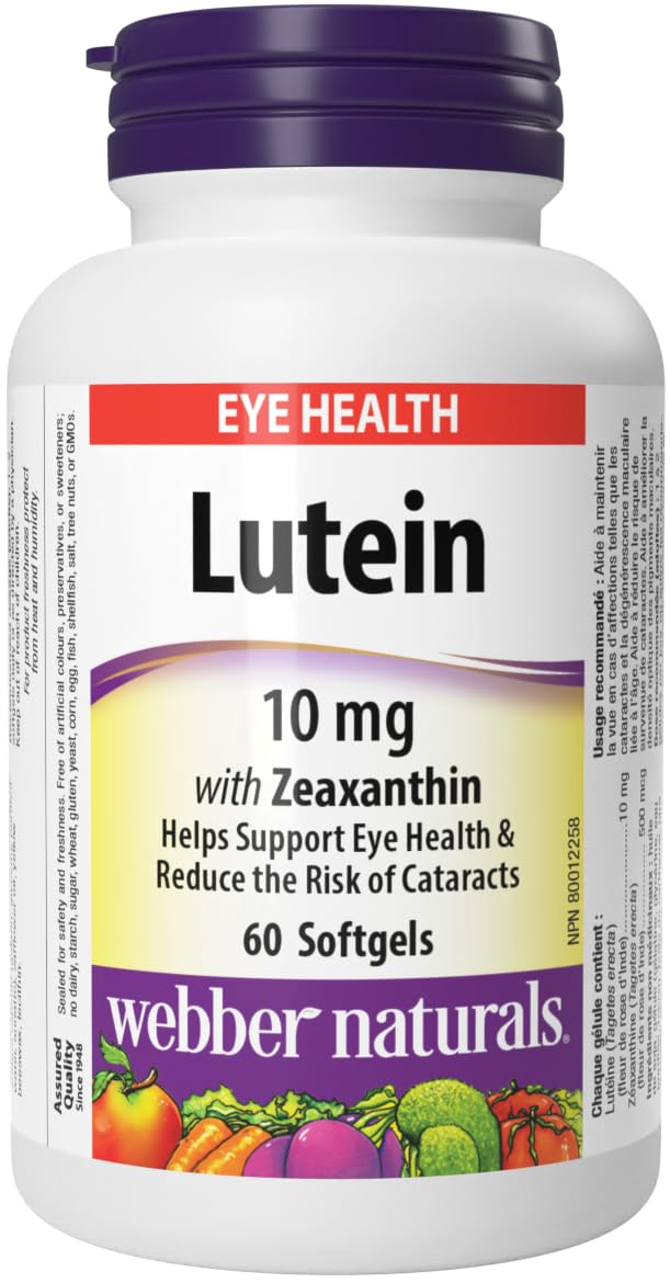 Webber Naturals Lutein 10 mg, 60 Softgels, Eye Support Supplement with Zeaxanthin
