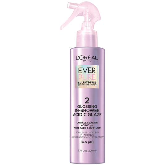 L'Oreal Paris EverPure Sulfate Free Glossing In Shower Glaze, pH Hair Treatment, Intensifies Shine, Anti Fade, UV Filter, Argan Oil, Vegan, Paraben Free, Gluten Free, 6.7 fl oz