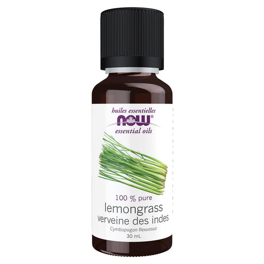 NOW Essential Oils, Lemongrass Oil, Uplifting Aromatherapy Scent, Steam Distilled, 100% Pure, Vegan, Child Resistant Cap, 30mL