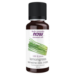 NOW Essential Oils, Lemongrass Oil, Uplifting Aromatherapy Scent, Steam Distilled, 100% Pure, Vegan, Child Resistant Cap, 30mL