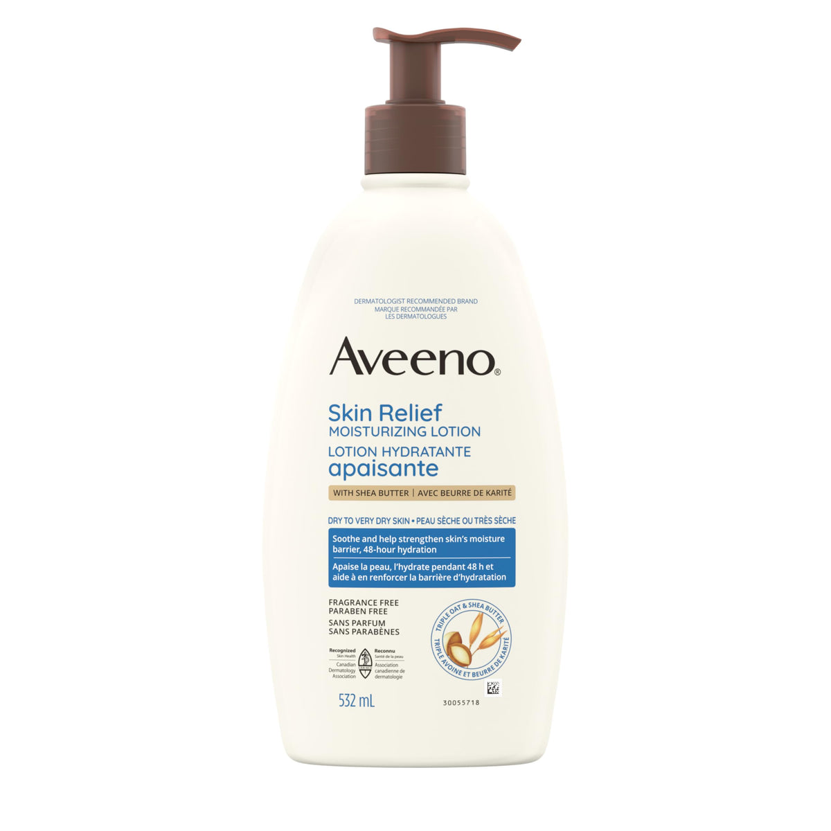 Aveeno Skin Relief Moisturizing Lotion, Shea Butter, Dimethicone, Triple Oat, Itchy, Dry Skin Body Moisturizer, Fragrance Free, 532mL