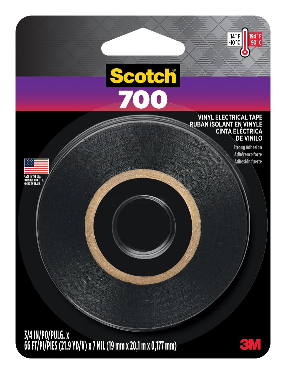 3M 03429NA 051131034297 Scotch Electrical Tape, 3/4-in, Black, 1-Roll, 3/4 in. by 66 ft