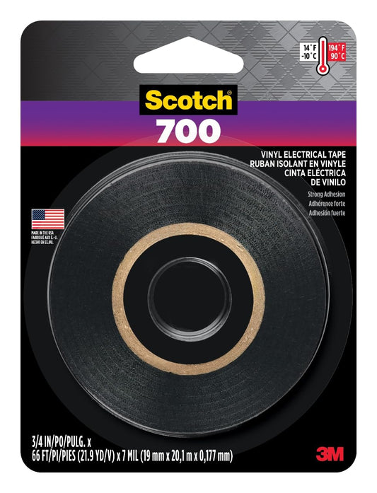 3M 03429NA 051131034297 Scotch Electrical Tape, 3/4-in, Black, 1-Roll, 3/4 in. by 66 ft