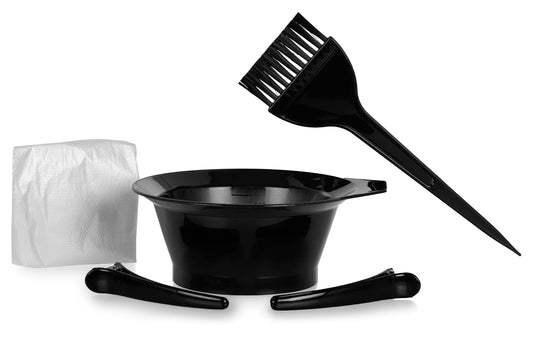 Conair Pro DIY Home Hair Colouring 8-Piece Kit with Hair Dye Brush, Bowl, Gloves, Shower Cap, Ear Covers and Sectioning Clips for All Hair Types - Black (60474WC-4CT)