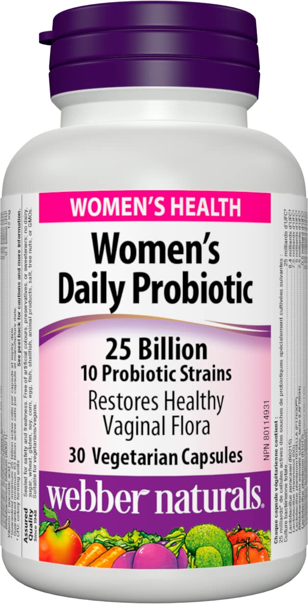 Webber Naturals Probiotic Women’s Daily, 25 Billion Active Cells per Capsule, 10 Probiotic Strains, 30 Capsules, Helps Restore Healthy Vaginal Flora, Vegan
