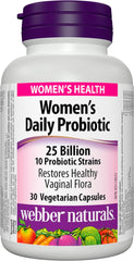 Webber Naturals Probiotic Women’s Daily, 25 Billion Active Cells per Capsule, 10 Probiotic Strains, 30 Capsules, Helps Restore Healthy Vaginal Flora, Vegan
