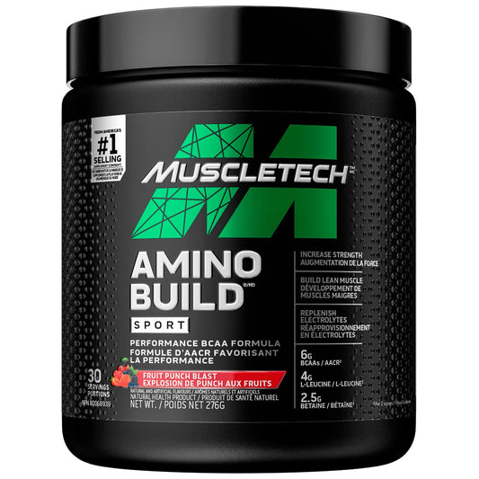 MuscleTech Post Workout BCAA Amino Acid, MuscleTech Amino Build Sport, BCAAs, Muscle Builder & Muscle Recovery Powder, Featuring L-Leucine & Betaine, BCAAs Amino Acids Supplement, Fruit Punch Blast (30 Servings)
