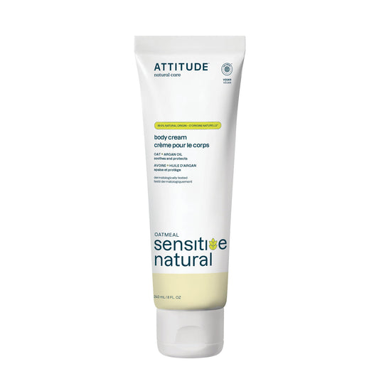 ATTITUDE Body Cream for Sensitive Skin with Oat and Argan Oil, Made in Canada, EWG Verified, Dermatologically Tested, Vegan, 240 mL