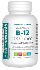 Prairie Naturals Sublingual B12 Methylcobalamin 1000mcg with Folic Acid helps to reduce the risk of neutral tube defects, helps the body to metabolize proteins, forms red blood cells, prevents folate deficiency and Vitamin B12 deficiency - 90 Count