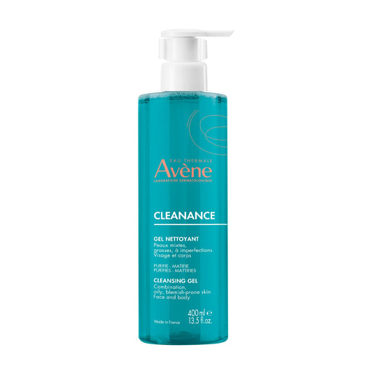 Eau Thermal Avène Cleanance Cleansing Gel for Face and Body, natural cleanser for acne-prone skin , biodegradable, bottle, 400 ml