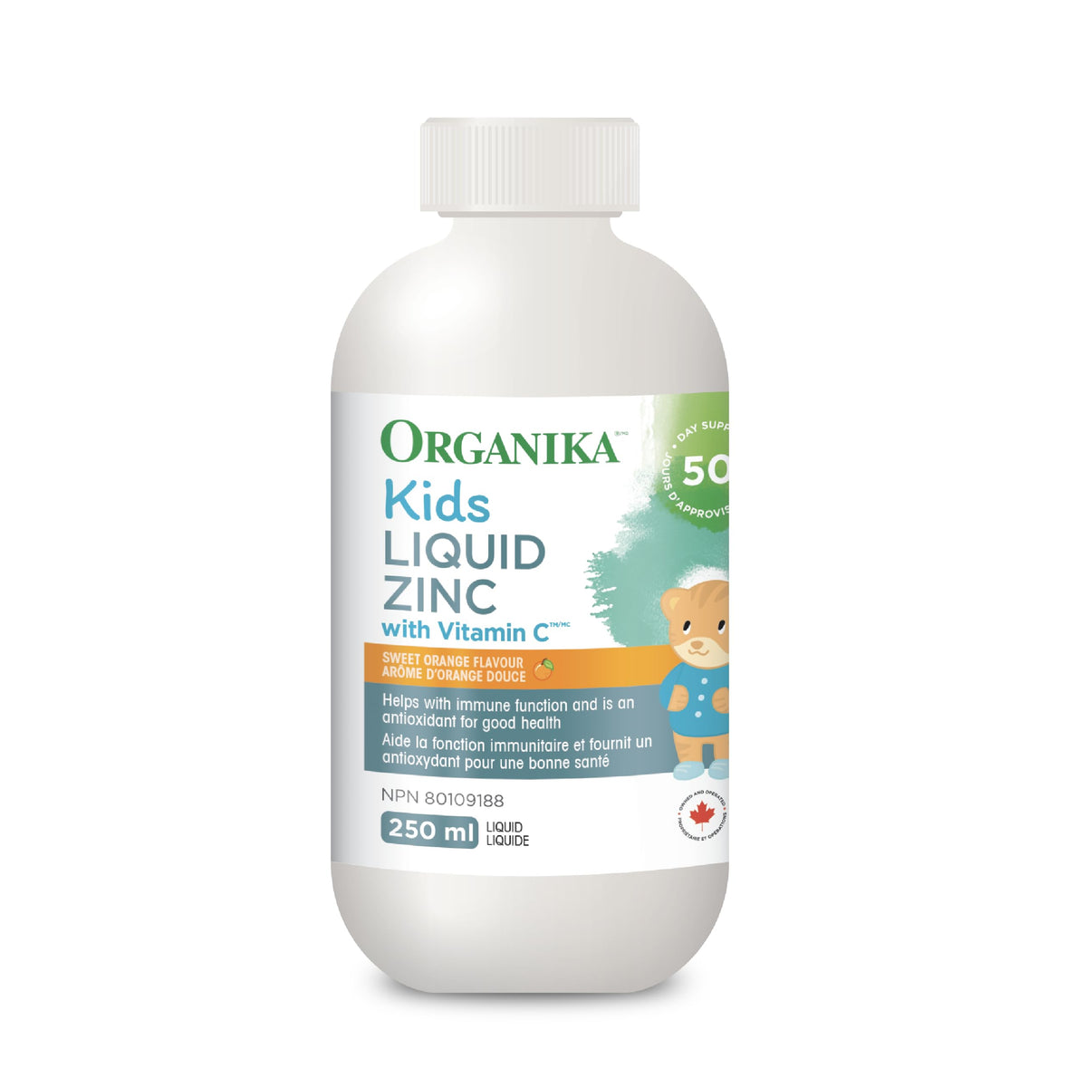 Organika Kids Liquid Zinc with Vitamin C- Sweet Orange Flavour- Immune Function and Antioxidant Support 250ml