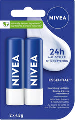 NIVEA Lip Care Essential, (2 X 4.8g) | Made with Jojoba Oil & Shea Butter, 24H Hydration, Transparent
