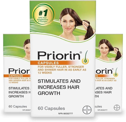 Priorin Hair Growth Vitamins With Biotin for Men and Women - Stimulate Growth, Decrease Hair Loss After Washing - 3x60 Count, 3 Month Supply