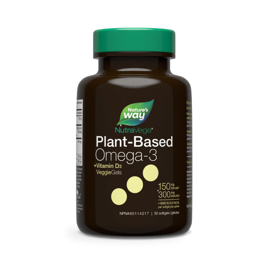 Nature's Way NutraVege Plant-based Omega-3 + D VeggieGels – Vegan-Friendly Omega-3 Supplement with 300mg DHA + 150mg EPA and 1000 IU Certified Vegan Vitamin D3 – Fresh Mint Flavour – Support Immune, Heart and Brain Function, 30 Softgels