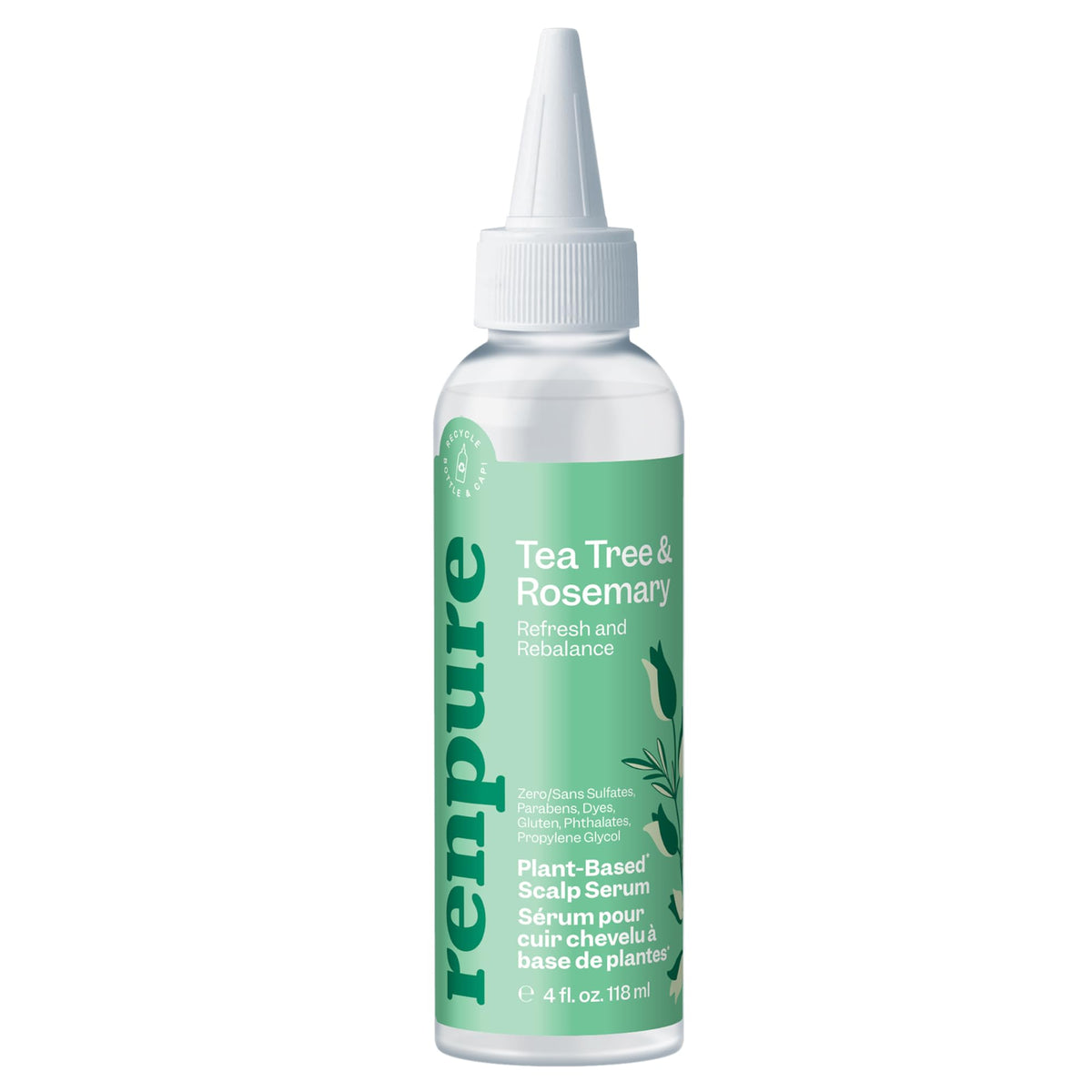 Renpure Tea Tree & Rosemary Scalp Serum, Plant-Based - Refreshing & Rebalancing - For Moisturized, Soft Hair - All Hair Types - Tea Tree Leaf Oil, Rosemary Leaf Extract - 4 Fl Oz