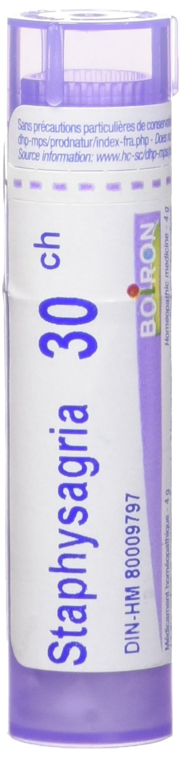 Boiron Staphysagria 30ch,Homeopathic medicine. Each tube contains 4 g (approximately 80 pellets)