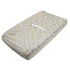 TL Care Heavenly Soft Chenille Fitted Contoured Changing Pad Cover, Sparkle Gold Feather on Solid Grey