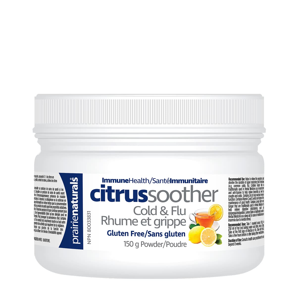 Prairie Naturals Citrus Soother Cold & Flu Hot Immune-Boosting Drink with Elderberry, Zinc, Vitamins D & C, and Lemon Balm - 150 Gram