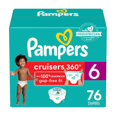 Pampers Diapers - Cruisers 360 degrees - Size 6, 76 Count, up to 100% Leakproof Fit, Designed for Active Babies, Pull On Diaper, EZ Off Tabs Designed for Easy Changes