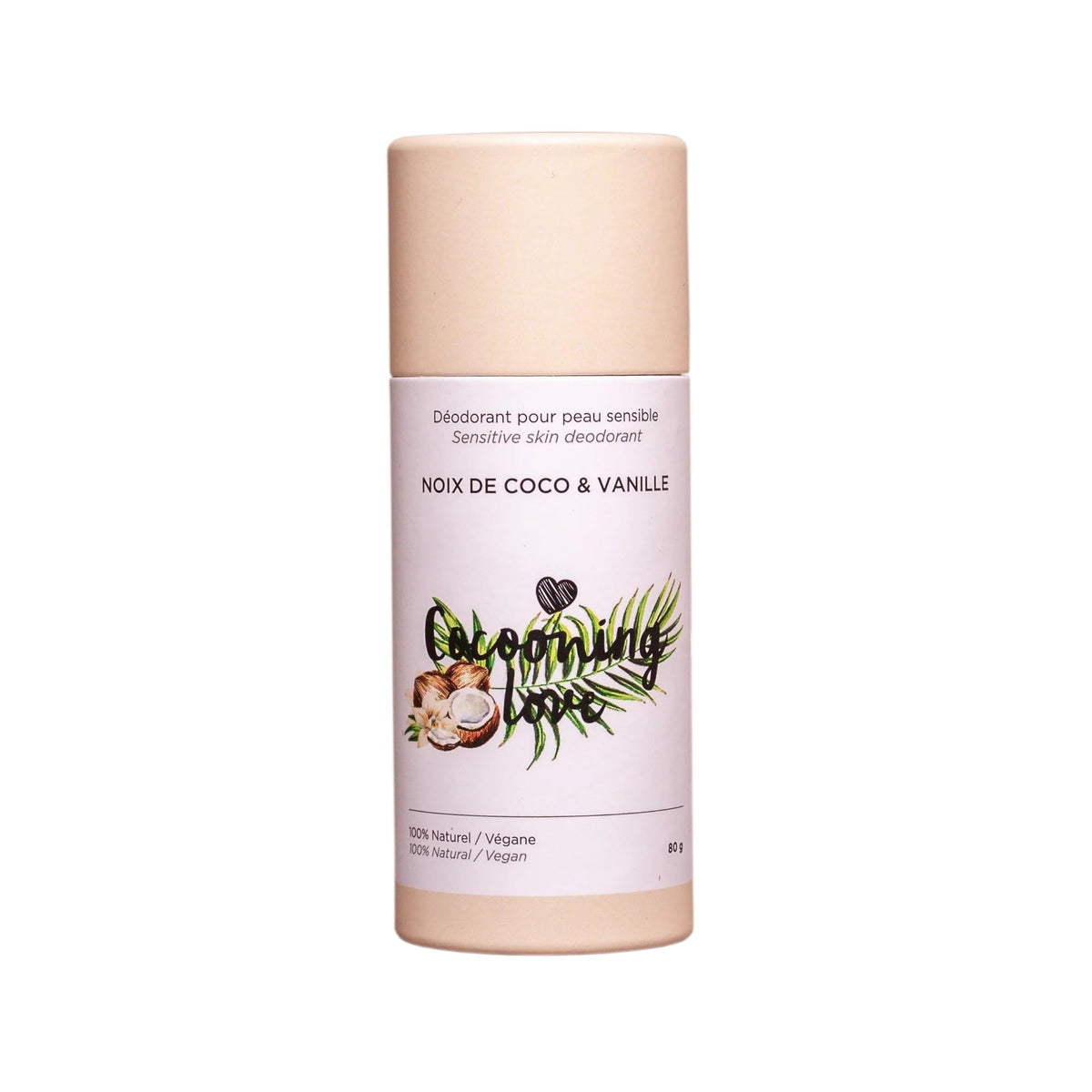 Cocooning Love 100% Natural and Vegan - Deodorant for Sensitive Skin - Coconut and Vanilla, 80gram