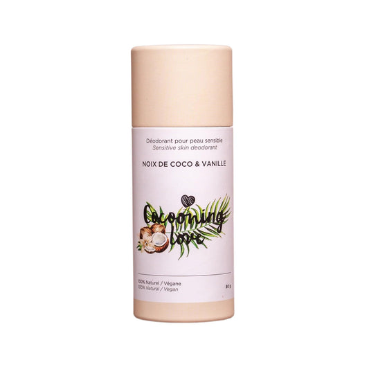 Cocooning Love 100% Natural and Vegan - Deodorant for Sensitive Skin - Coconut and Vanilla, 80gram