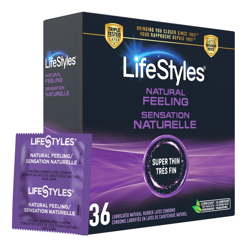 LifeStyles Natural Feeling Condoms - 36 Count - Lubricated Natural Rubber Latex Condoms, Paraben-Free, Packaging May Vary