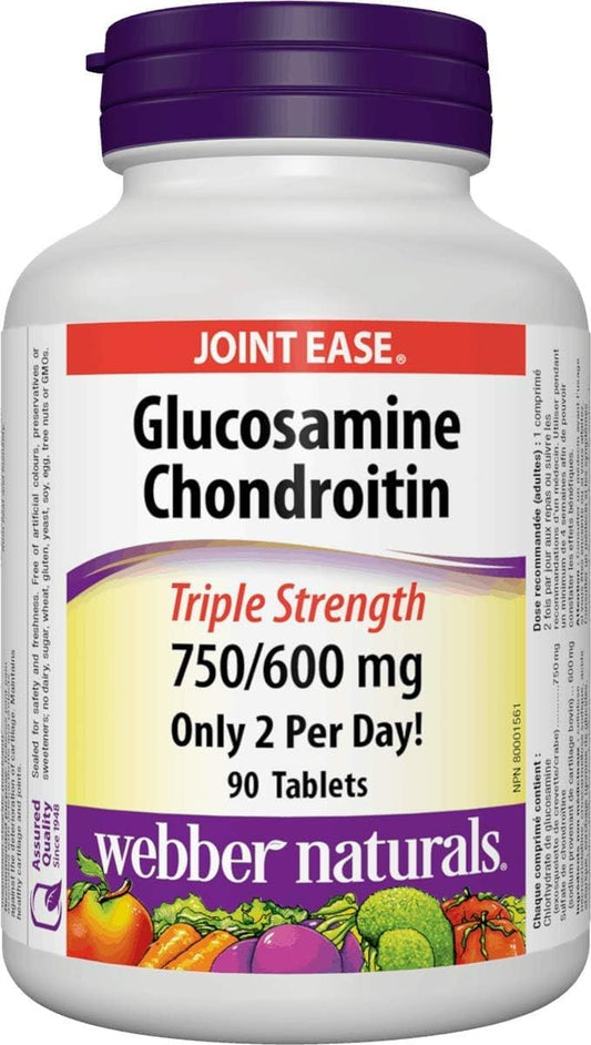 Webber Naturals Glucosamine Chondroitin, Triple Strength, 90 Tablets, Helps Relieve Joint Pain Associated with Osteoarthritis, Non-GMO, Gluten and Dairy Free
