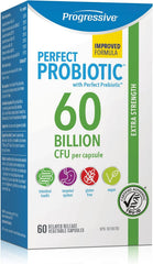 Progressive Perfect Probiotic 60 Billion CFU, Extra Strength 7 Strain Formula + Prebiotic Blend, with Lactobacillus plantarum and Bifidobacterium lactis, Delayed-Release Guaranteed Potency, Shelf-Stable, Digestive and Gut-Health Support, 60 Vegan Capsules