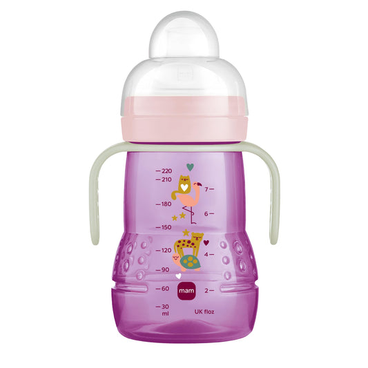 MAM Training Cup (1 Count), MAM Sippy Cup, Drinking Cup for Babies With Spill-Free Spout and Non-Slip Handles, For Girls, 8 Ounces, Pink