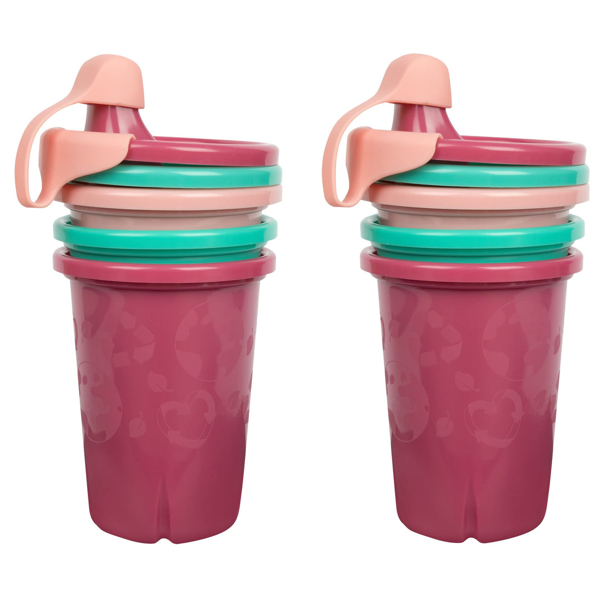 The First Years GreenGrown Reusable Spill-Proof Sippy Cups - Toddler Cups with Straws - Pink/Teal - 6 Count