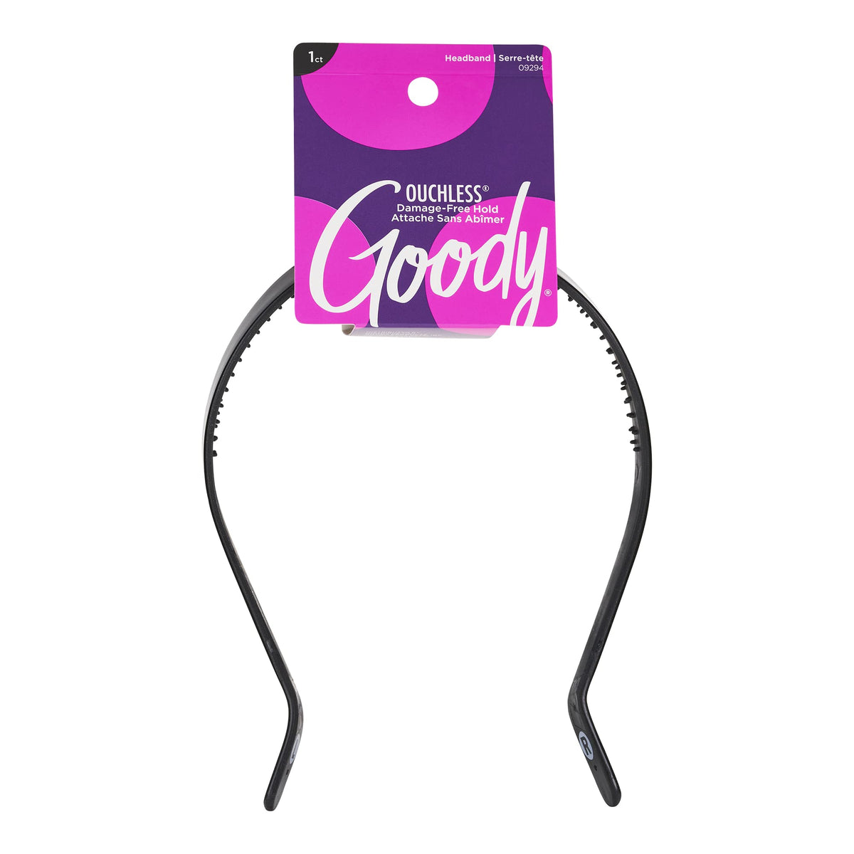 Goody Ouchless Headbands - 1 Count, Black - Stylish & Lightweight Thin, Damage-Free Fabric Headbands for Women & Men, All-Day Comfort, For All Occasions, All Hair Types