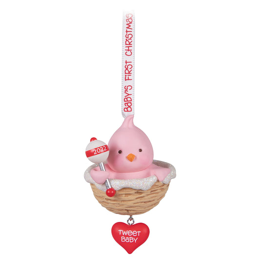 Hallmark Keepsake Christmas Ornament 2022 Year-Dated, Baby Girl's First Christmas, Pink Bird (1599QGO2283)