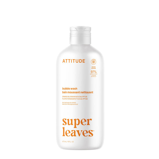 ATTITUDE Bubble Bath, Made in Canada, EWG Verified, Plant and Mineral-Based, Dermatologically Tested, Vegan Body Care Products, Orange Blossom & Eucalyptus Scent, 473 mL