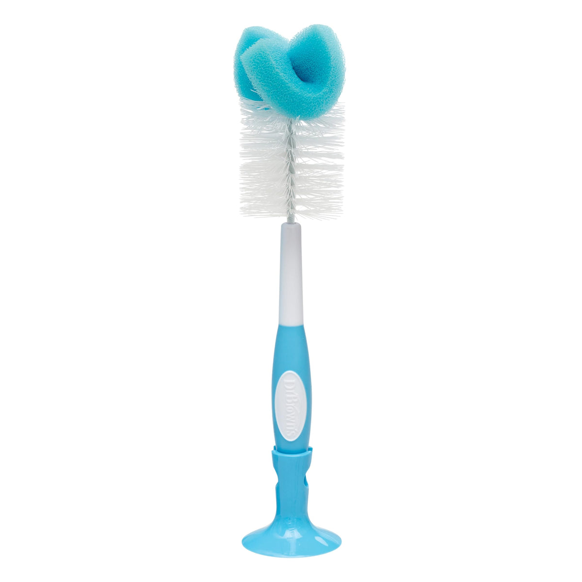Dr. Brown’s Reusable Sponge Baby Bottle Cleaning Brush with Suction Cup Stand, Scrubber and Nipple Cleaner, Blue 1-Pack