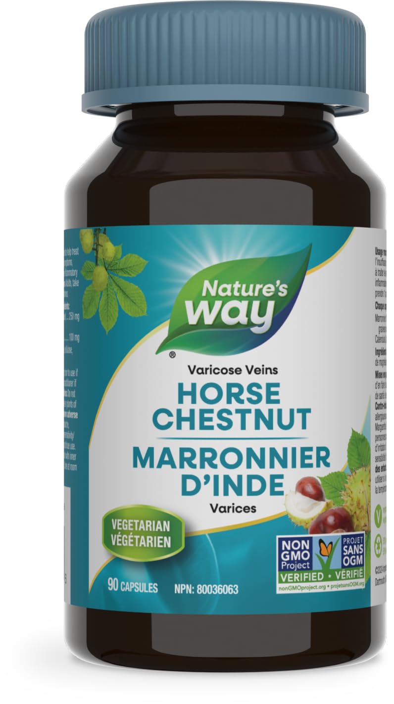 Nature's Way Horse Chestnut Supplement – Helps Treat Varicose Veins and Associated Symptoms – Digestive System Inflammation Relief – 100mg Calendula, 250mg Horse Chestnut – 90 Vegetarian Capsules