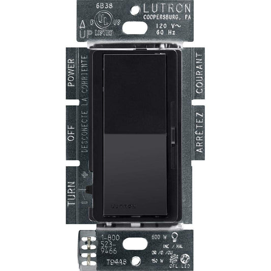Lutron Diva LED+ Dimmer for Dimmable LED, Halogen and Incandescent Bulbs | Single-Pole or 3-Way | DVCL-153P-BL | Black