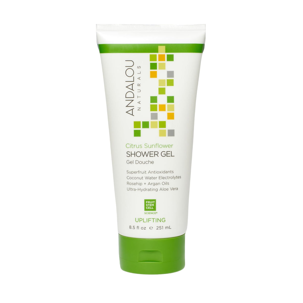 Andalou Naturals Citrus Sunflower Shower Gel - Uplifting and Ultra-Hydrating Shower Gel, Luxurious Blend of Rosehip, Argan Oils, and Coconut Water, 251 mL.