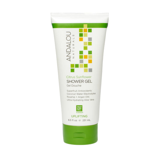 Andalou Naturals Citrus Sunflower Shower Gel - Uplifting and Ultra-Hydrating Shower Gel, Luxurious Blend of Rosehip, Argan Oils, and Coconut Water, 251 mL.