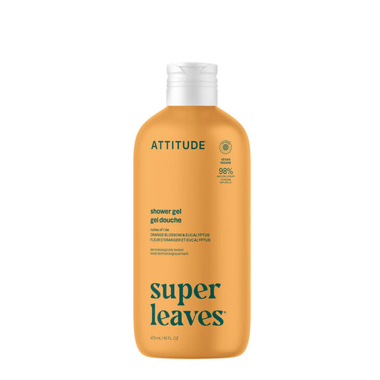 ATTITUDE Body Wash, Made in Canada, EWG Verified Shower Gel, Dermatologically Tested, Plant and Mineral-Based, Vegan Personal Care Products, Orange Blossom & Eucalyptus Scent, 473 mL
