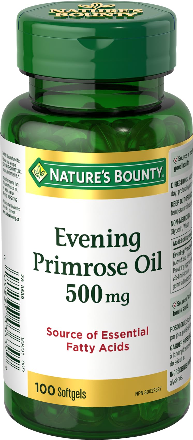 Nature's Bounty Evening Primrose Oil Pills 500mg, Supplement, Source of Essential Fatty Acids, 100 Softgels