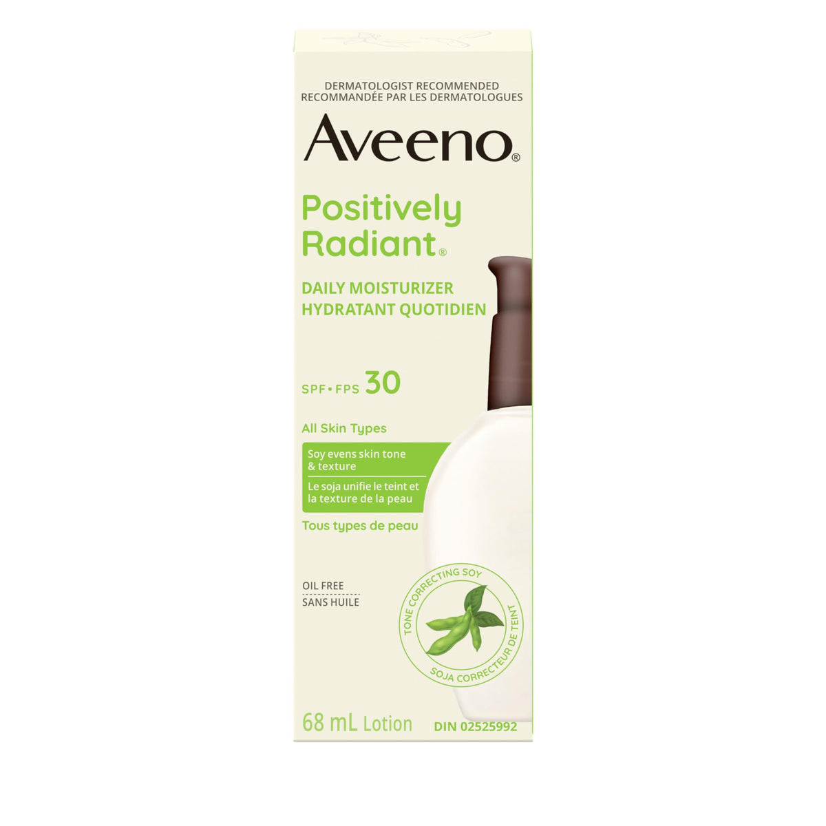 Aveeno Positively Radiant Daily Moisturizer SPF30, Sunscreen, Face Cream, Hypoallergenic, Sun Protection, 68mL