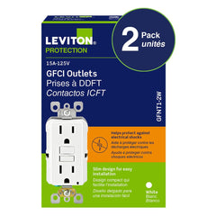Leviton GFCI 2-Pack, 15 Amp Non Tamper Resistant Receptacle, Smartlock Pro Duplex, GFNT1-02W, White