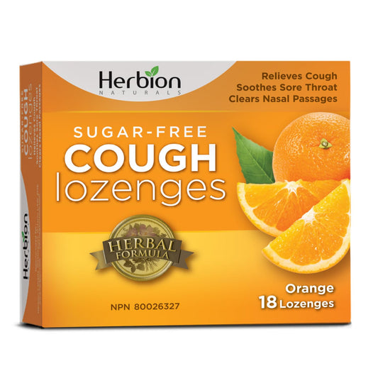Herbion Naturals Sugar-Free Cough Lozenges with Natural Orange Flavour, 18 Lozenges - Relieves Cough, Clears Nasal Congestion, Soothes Sore Throat; For Adults and Children 12 years and above, 18 Count (Pack of 1)