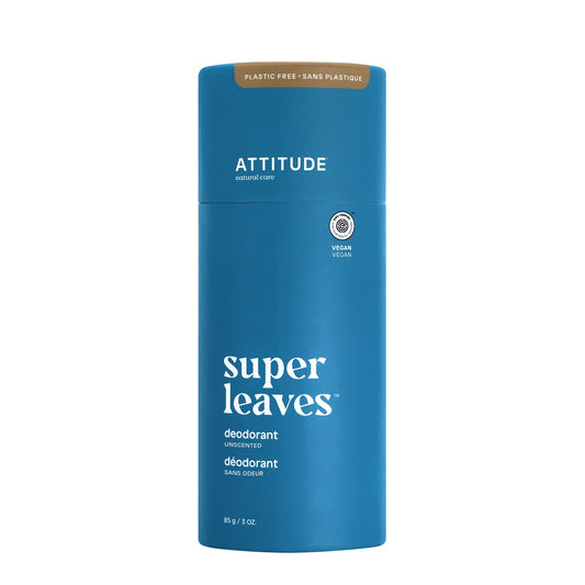 ATTITUDE Plastic-Free Deodorant, Made in Canada, EWG Verified, Aluminum Free, Vegan Naturally Sourced Body Deodorants for Women & Men, Dermatologically Tested, Unscented, 85 grams